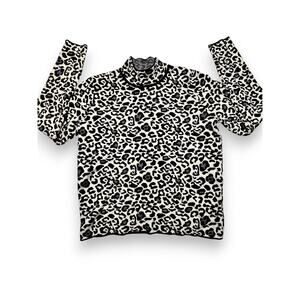 Renuar Black & White Leopard Print Mock Neck Sweater Size Small